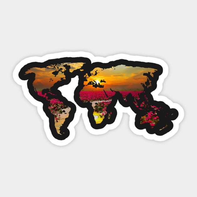 Lotus Flowers World Map Sticker by Aine Creative Designs